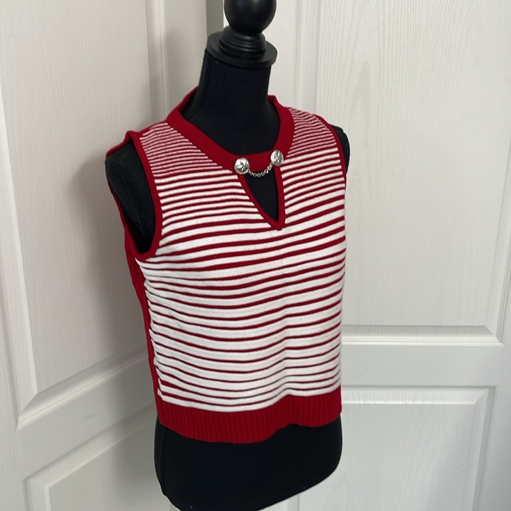 St.John Sport vest wool mix size M red/white old money chic rare business